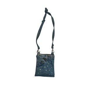 Denim Crossbody Bag with Stud Embellishments - Blue